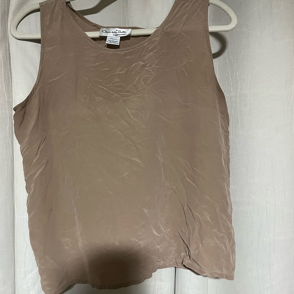Oscar de la Renta Tan Cream Tank Top 100% SILK